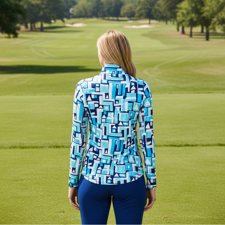 IBKULWomens Jennifer Long Sleeve Zip Mock - Turquoise/Navy