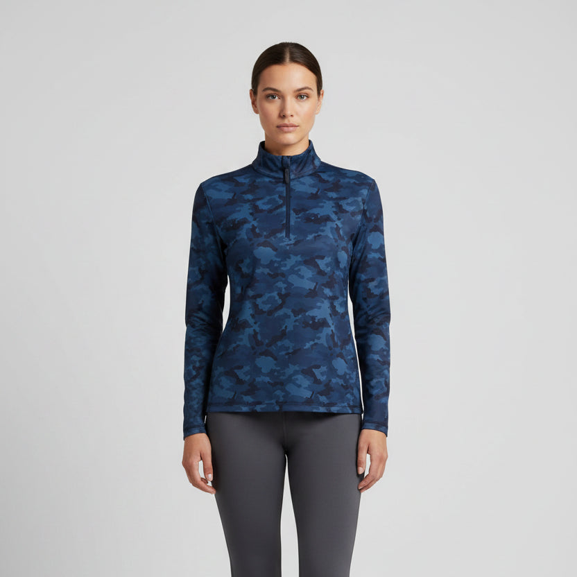 G/FORE Womens Camo Tech Long Sleeve Zip Polo - Twilight