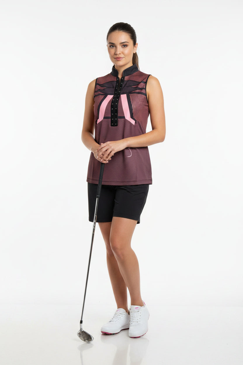 Jamie Sadock Womens Starship Sleeveless Zip Mock - Brown Sugar/Panther Pink
