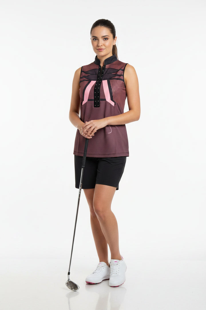 Jamie Sadock Womens Starship Sleeveless Zip Mock - Brown Sugar/Panther Pink