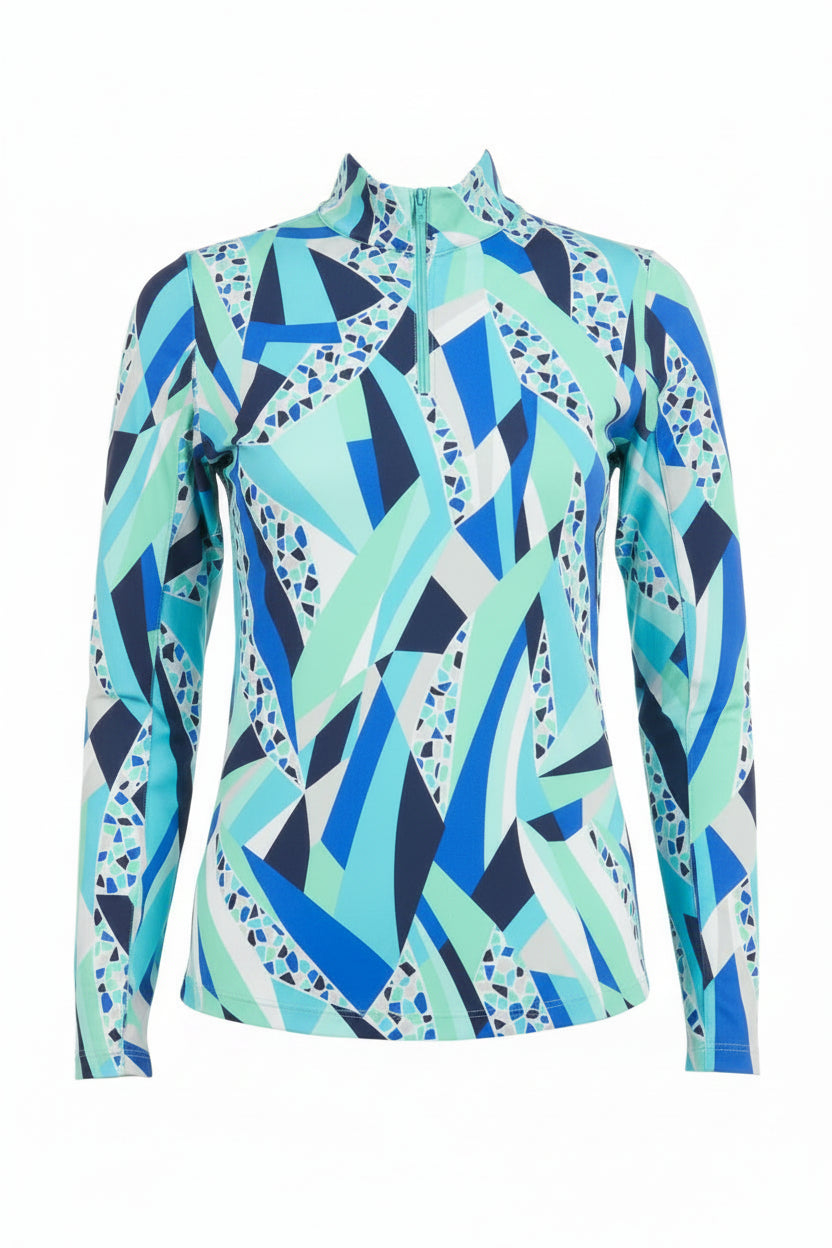 IBKUL Womens Brianna Long Sleeve Zip Mock - Blue