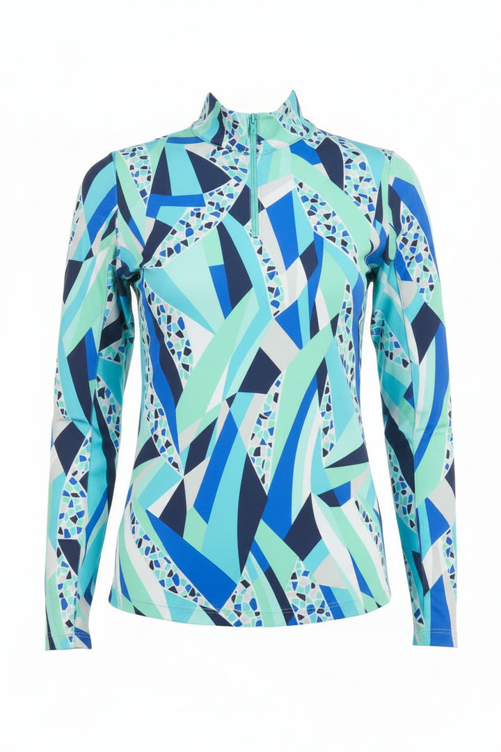 IBKUL Womens Brianna Long Sleeve Zip Mock - Blue