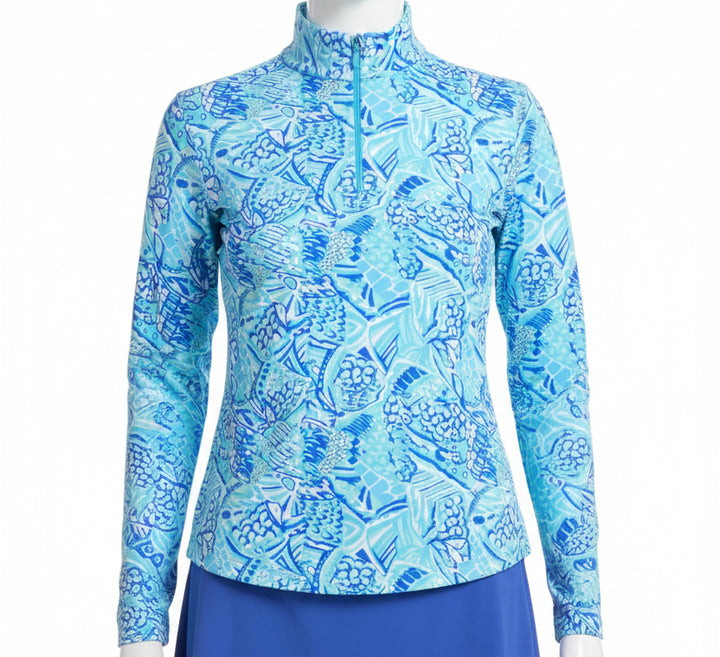 IBKUL Womens Long Sleeve Krista Zip Mock - Turquoise/Blue