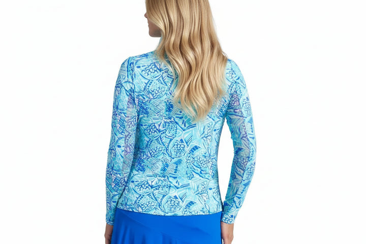 IBKUL Womens Long Sleeve Krista Zip Mock - Turquoise/Blue