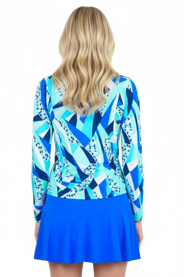 IBKUL Womens Brianna Long Sleeve Zip Mock - Blue
