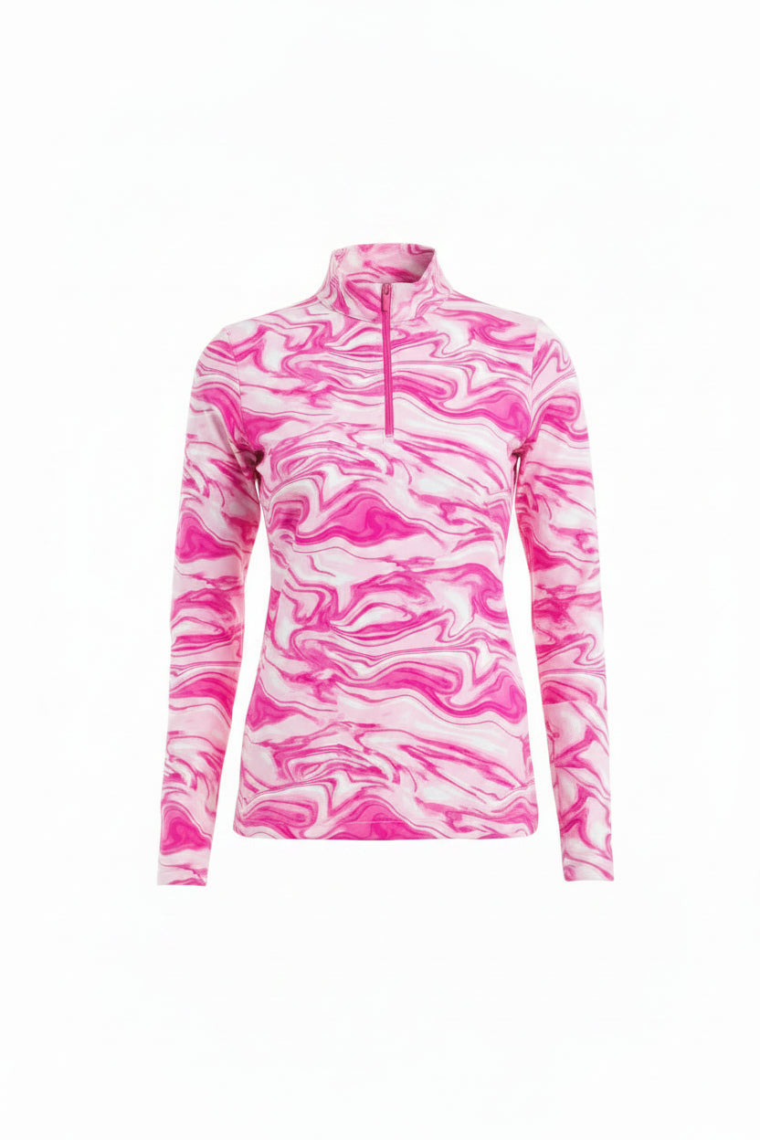 IBKUL Womens Devin Long Sleeve Zip Mock - Hot Pink