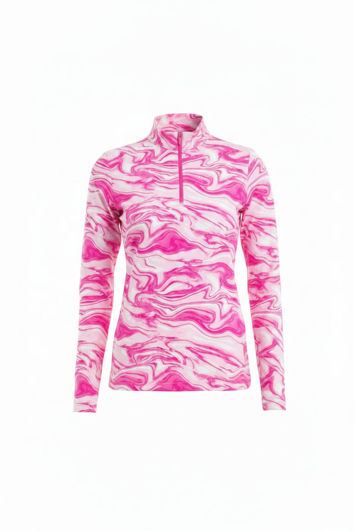 IBKUL Womens Devin Long Sleeve Zip Mock - Hot Pink