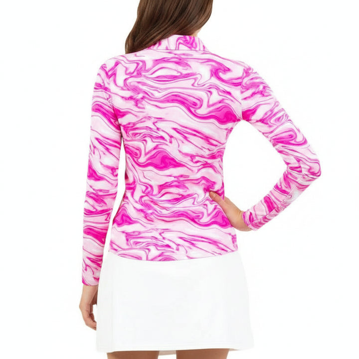 IBKUL Womens Devin Long Sleeve Zip Mock - Hot Pink