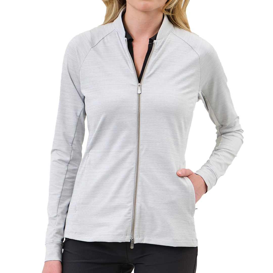Dunning Golf Skylar Jersey Performance Full-Zip Jacket - Light Grey Heather - Skorzie