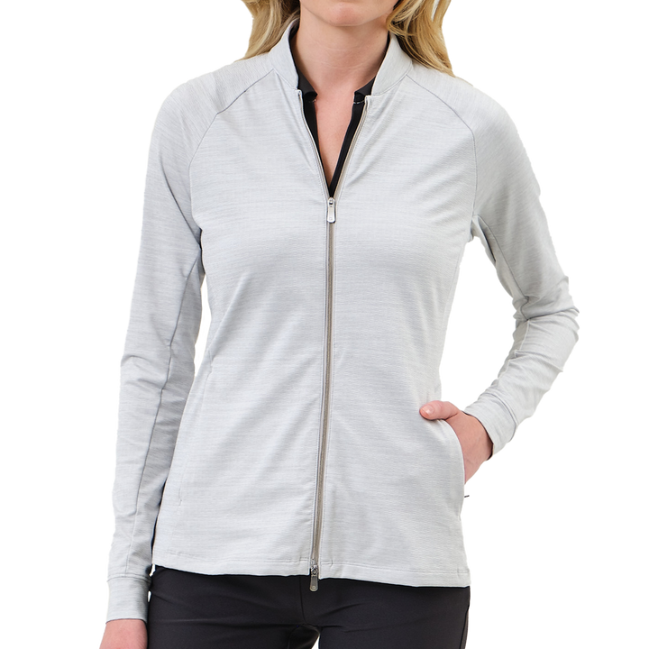 Dunning Golf Skylar Jersey Performance Full-Zip Jacket - Light Grey Heather - Skorzie