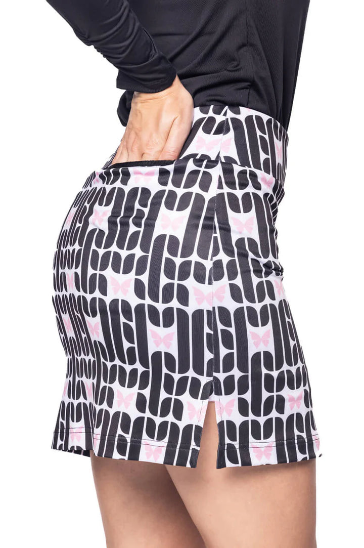 Golftini Womens Sisterhood Pull-On A-Line Skort (16.5) - Black/White