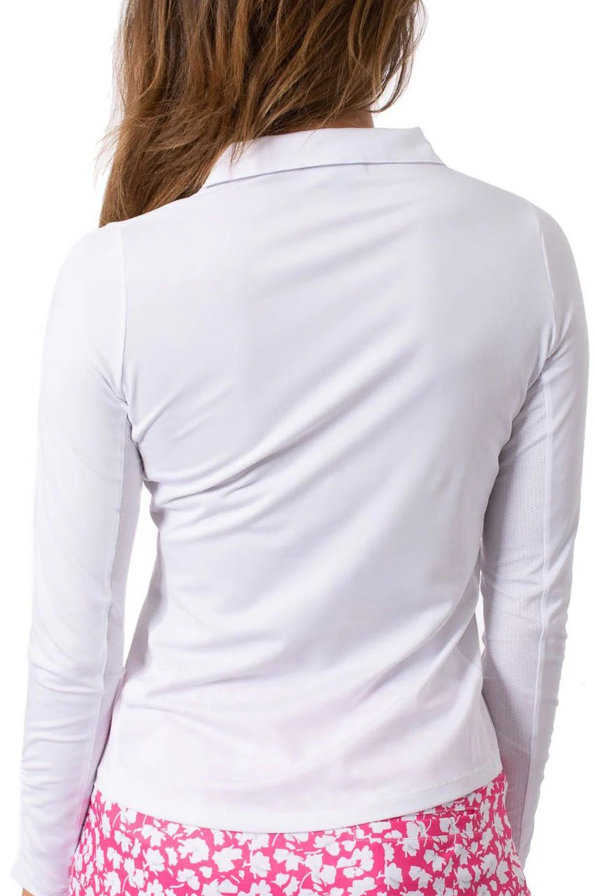 Golftini Womens Long Sleeve Zip Polo - White - XX-Large