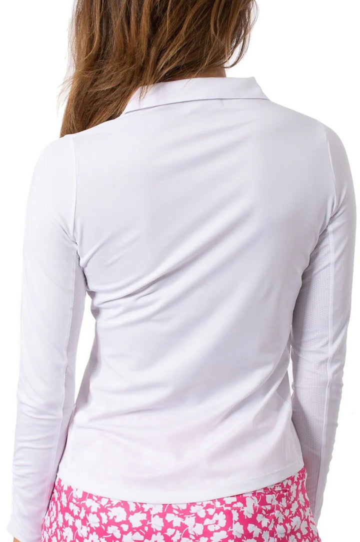 Golftini Womens Long Sleeve Zip Polo - White - XX-Large