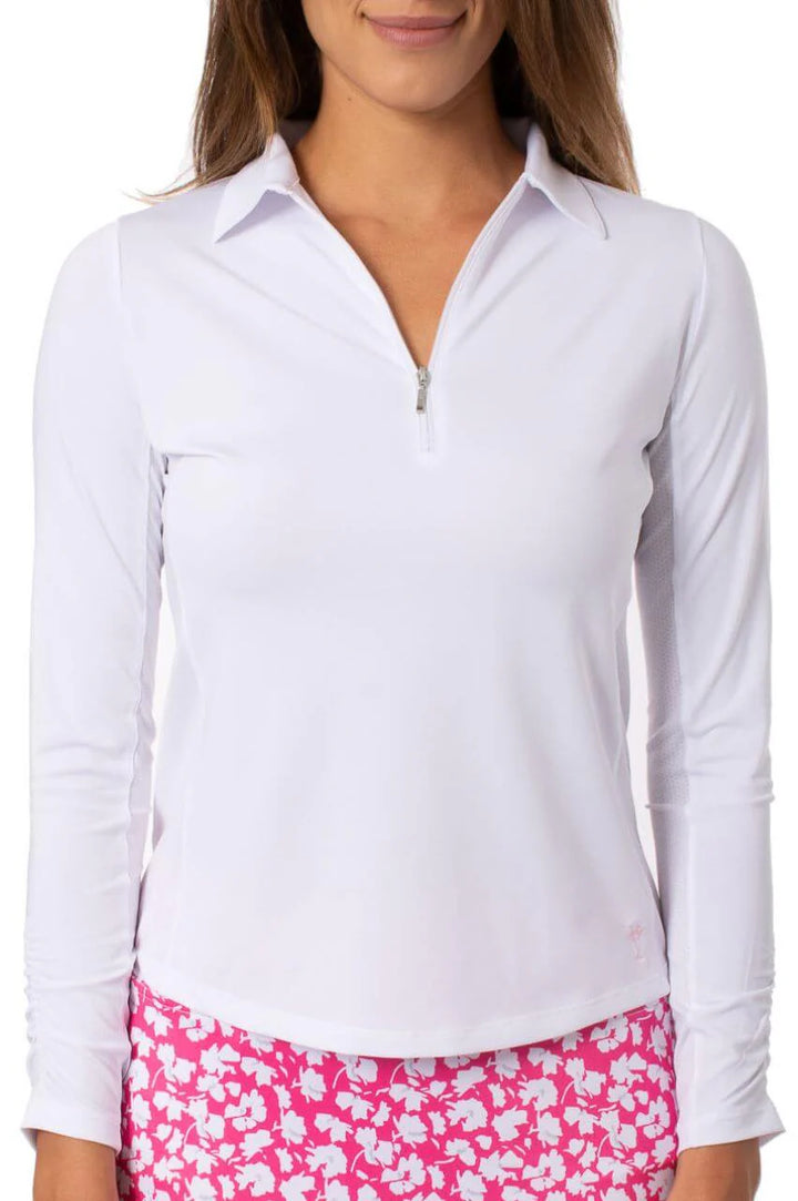Golftini Womens Long Sleeve Zip Polo - White - XX-Large