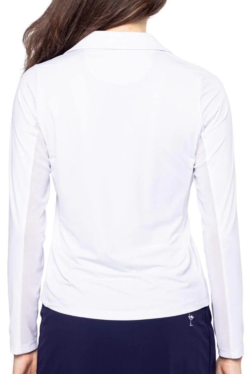 Golftini Womens Long Sleeve Say Yes Polo - White/Navy