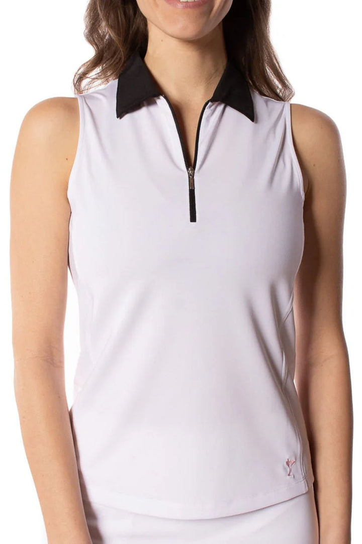 Golftini Sleeveless Zip Tech Polo - White/Black - Skorzie