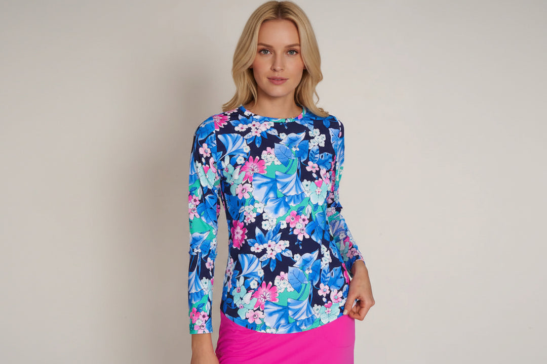 G-Lifestyle Olivia Crew Neck Long Sleeve - Blue/Pink - Skorzie