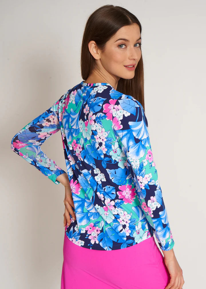 G-Lifestyle Olivia Crew Neck Long Sleeve - Blue/Pink - Skorzie