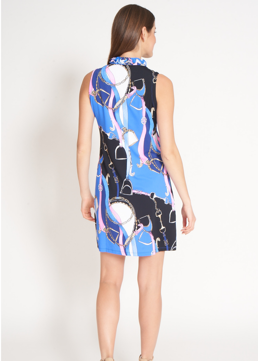 G-Lifestyle Wellington Tonal Ruffle Neckline Dress - Blue/Pink - Skorzie
