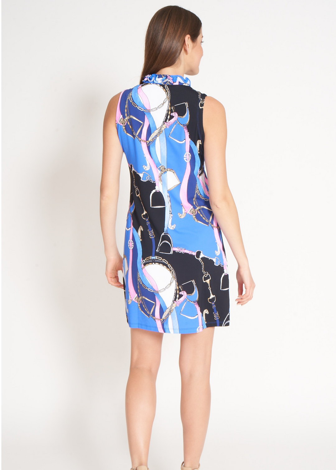 G-Lifestyle Wellington Tonal Ruffle Neckline Dress - Blue/Pink - Skorzie