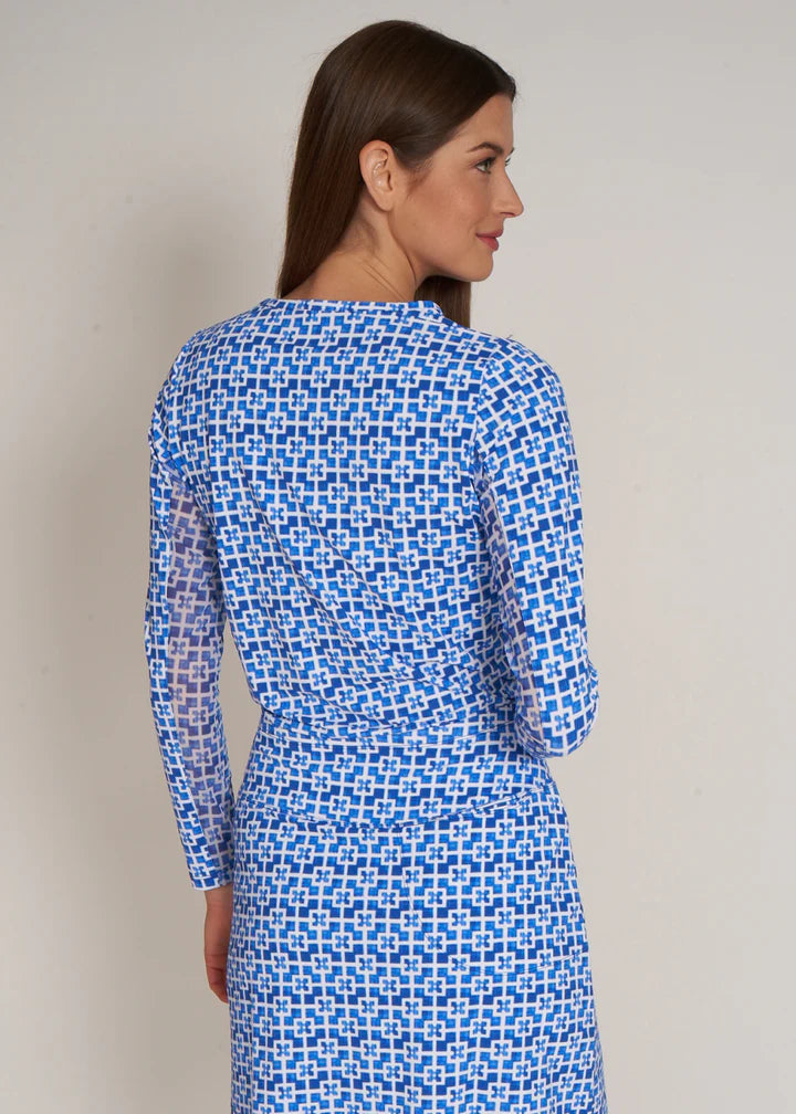 G-Lifestyle Blue Tonal Tiles Crew Neck Long Sleeve - Skorzie