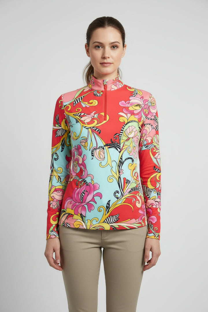 G-Lifestyle Fiona Coral Multi Mock Long Sleeve - Size Medium - Skorzie