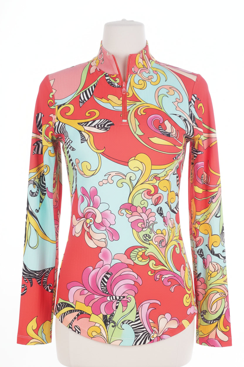 G-Lifestyle Fiona Coral Multi Mock Long Sleeve - Size Medium - Skorzie