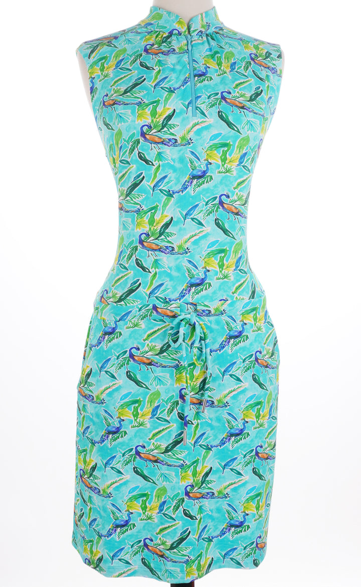 IBKUL Peacock Print Sleeveless Dress - Size Small - Skorzie