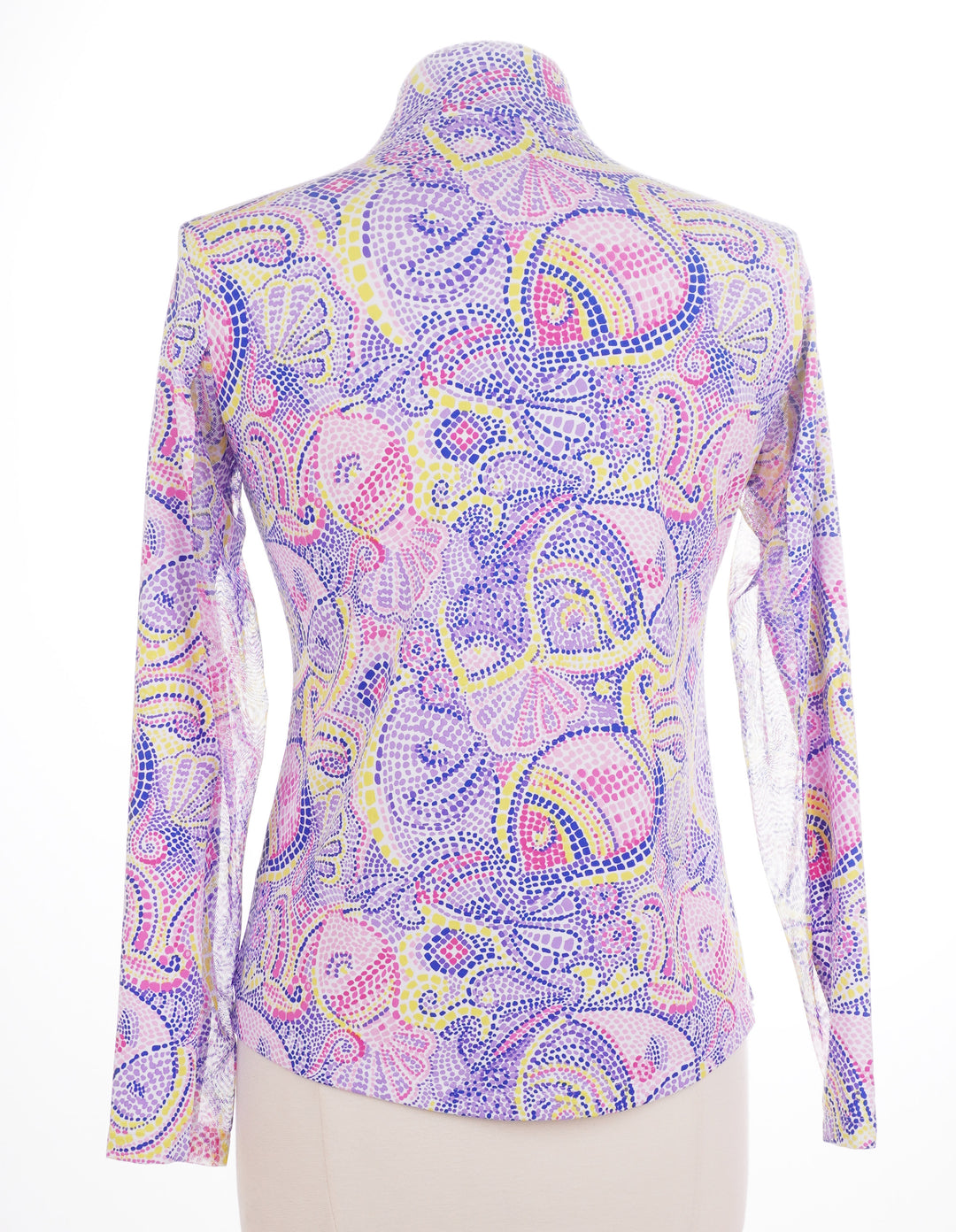 IBKUL Mariel Print Mock Collar Long Sleeve - Blue-Multi - Size Small - Skorzie