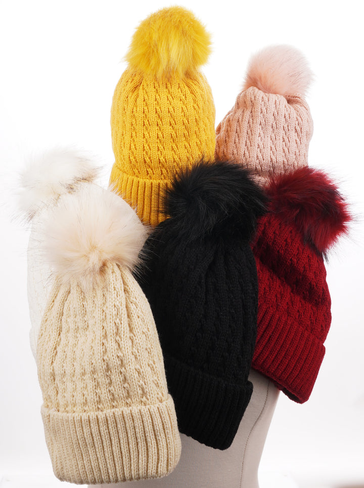 Pom Pom Knit Hat - Various Colors - One Size - Skorzie