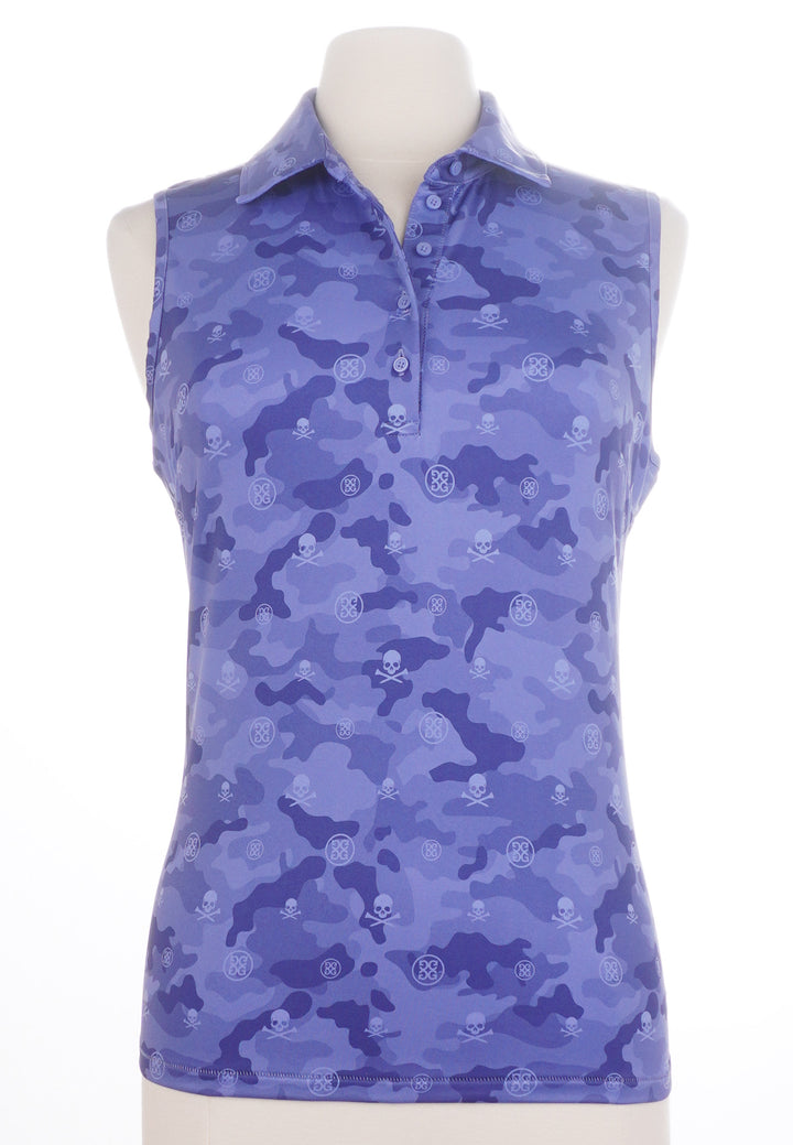 G/FORE  Icon Camo Printed Sleeveless Golf Polo - Periwinkle - Size Medium - Skorzie