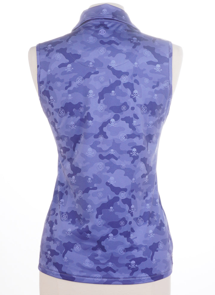 G/FORE  Icon Camo Printed Sleeveless Golf Polo - Periwinkle - Size Medium - Skorzie