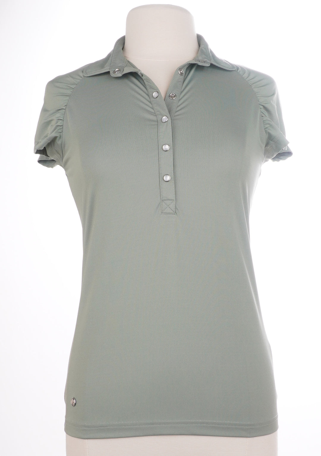 Daily Sports Ruched Polo Button Up Short Sleeve Top - Size Small - Skorzie