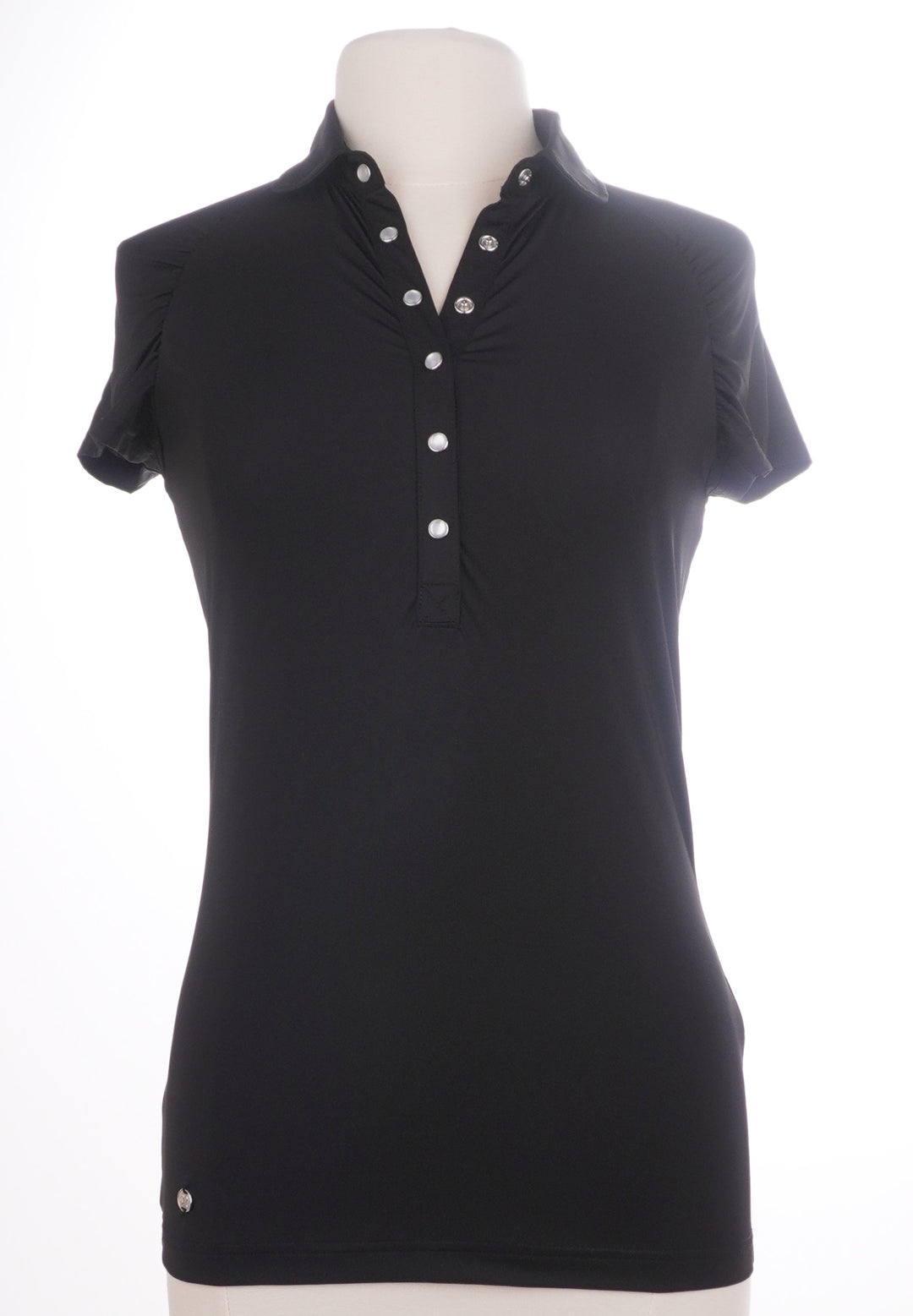 Daily Sports Ruched Polo Button Up Short Sleeve Top - Size Small - Skorzie