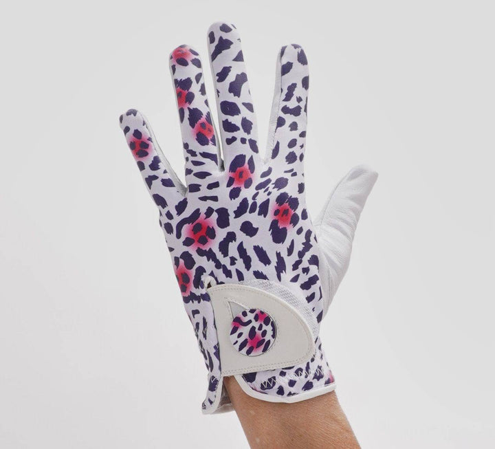  Cabretta Leather - Gloves - Navy Leopard with Hot Pink