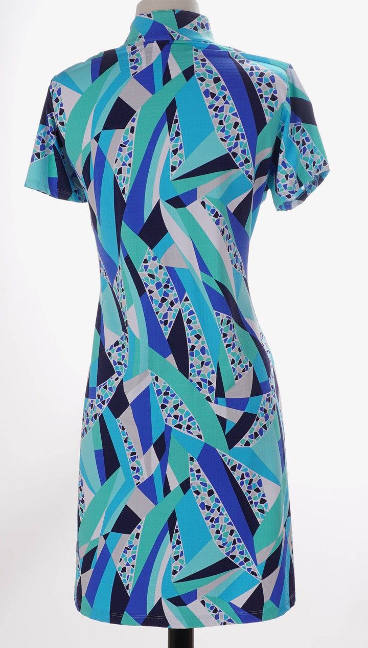 Ibkul Multicolor / Small IBKUL Short Sleeve Dress - Blue Mosaic - Size Small