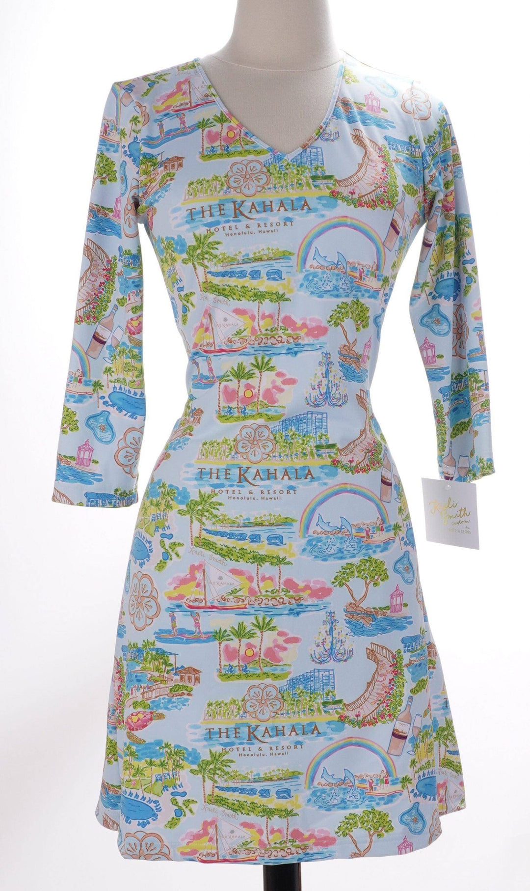 Kelei Smith Multicolor / X-Small Kalei Smith Long Sleeve V-Neck Dress - Hawaii - Size X-Small