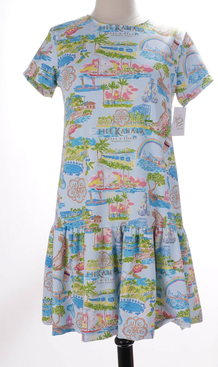 Kelei Smith Multicolor / X-Small Kalei Smith Pull Over Short Sleeve Pleat Dress - Hawaii - Size X-Small