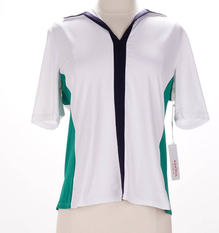 Kinona White / Small Kinona Keep It Covered Short Sleeved Golf Top - White-Emerald-Navy - Small