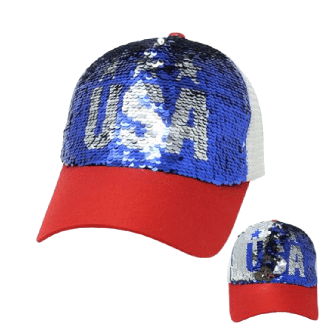 Skorzie Blue Sequined Flag Hat - USA Hats