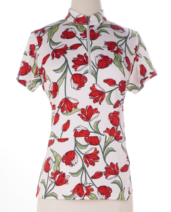 Tail Red Floral / Small Tail Short Sleeve Top - Tulip Sway - Size Small